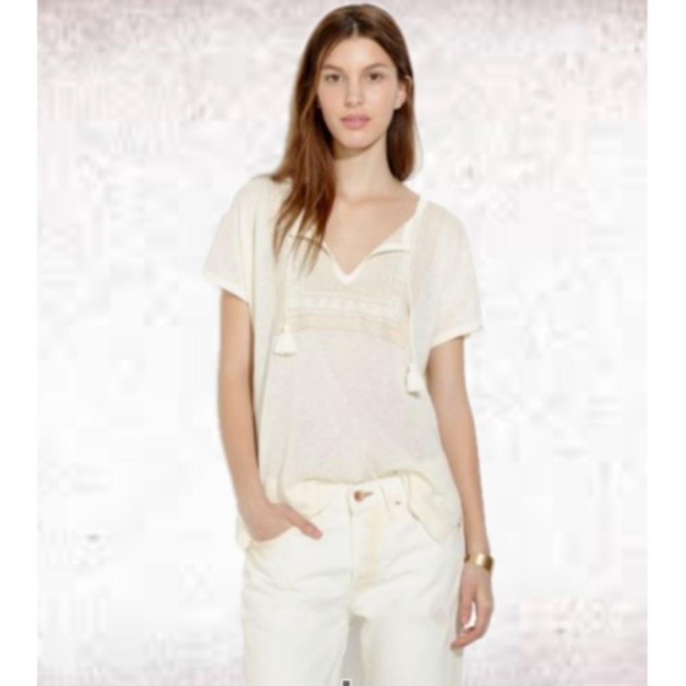 MADEWELL Hi-Lo Linen Tapestry Tassel Blouse XS